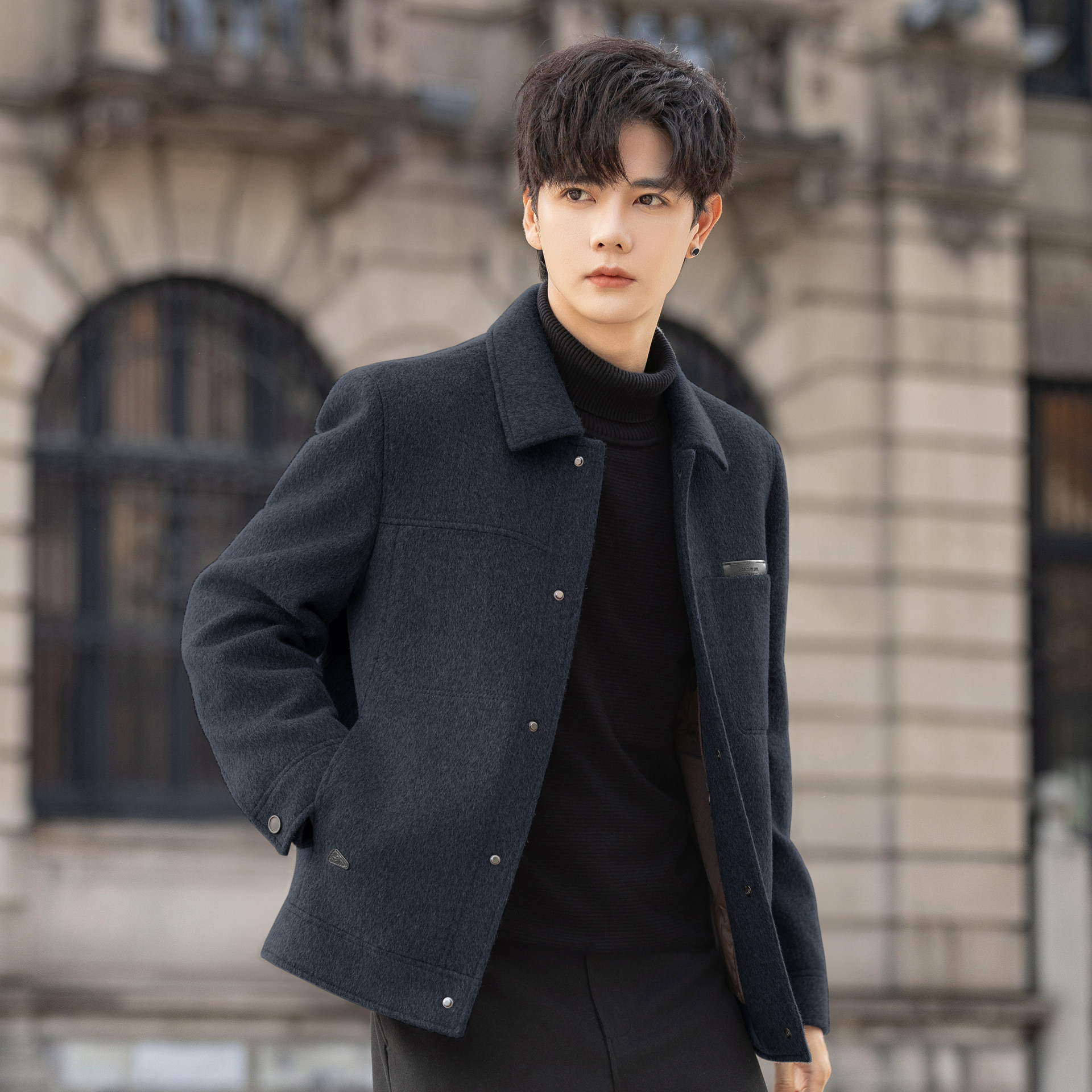 高端双面绒外套男士100%纯羊毛呢子大衣短款翻领羽绒夹克冬季加厚,淘宝优惠券,粉丝福利购,淘宝优惠卷