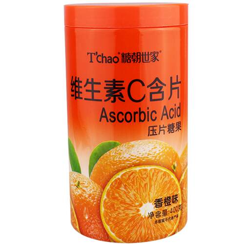 糖朝世家果味VC维生素C含片咀嚼片橙味压片糖果休闲零食400g瓶装 - 图3