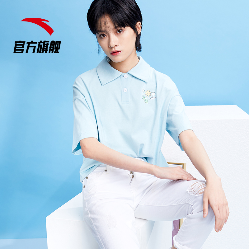安踏官方网店安踏官网春夏新款运动短袖女POLO衫休闲百搭宽版半袖T恤ins潮1