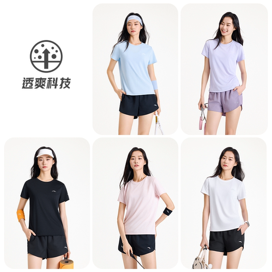 安踏速干套装丨运动套装女士夏季体测健身短袖透气跑步短裤休闲套