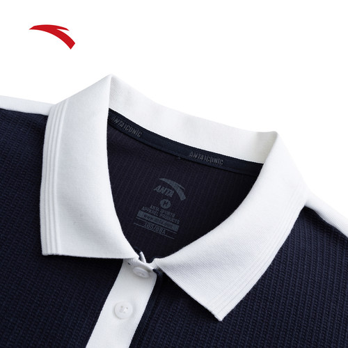 安踏学院风短袖POLO衫女装2026夏季新款撞色翻领t恤上衣162628120 - 图2