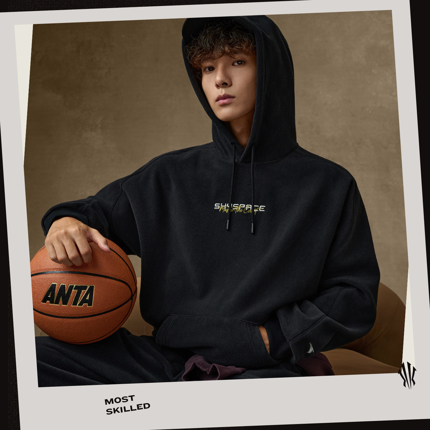 安踏美式摇粒绒撞色休闲连帽卫衣男冬季新款加绒保暖宽松长袖上衣 - 图2