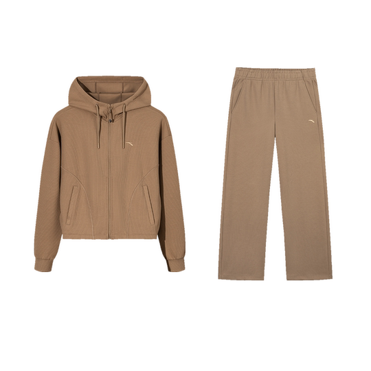 安踏遛弯套装丨松弛感休闲开衫运动服女冬季新款百搭外套阔腿长裤