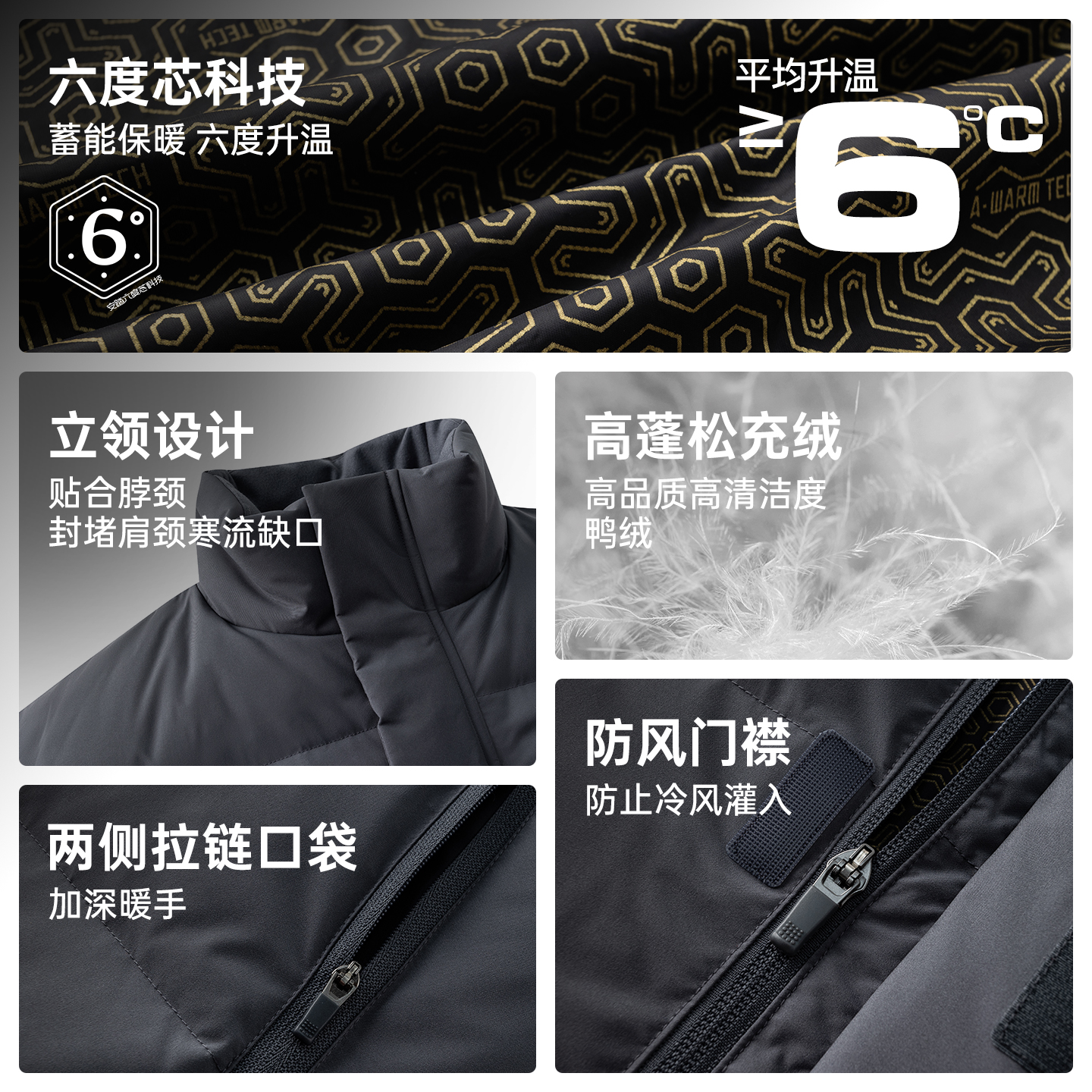 安踏短款四防羽绒服男士冬季立领防风保暖夹克防泼水鸭绒棉服外套