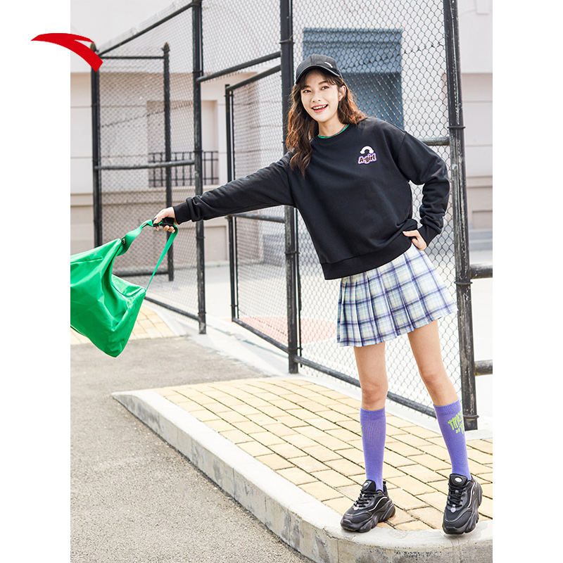 安踏官方网店【双11预售】安踏羊暖绒科技卫衣女春秋新款宽松加绒运动卫衣1