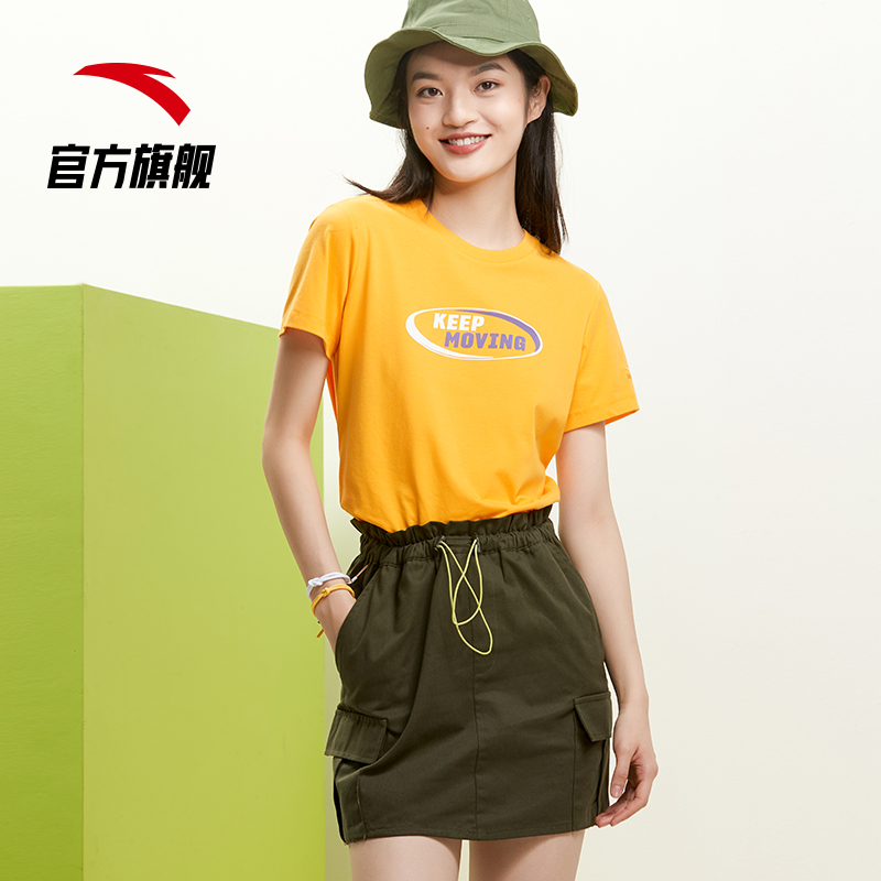 安踏官方网店安踏关晓彤同款夏新款运动短袖女潮流T恤休闲百搭半袖针织衫0