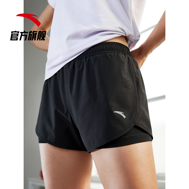 安踏官方网店安踏吸湿速干丨运动短裤女2022新款假两件防走光健身瑜伽跑步外穿0