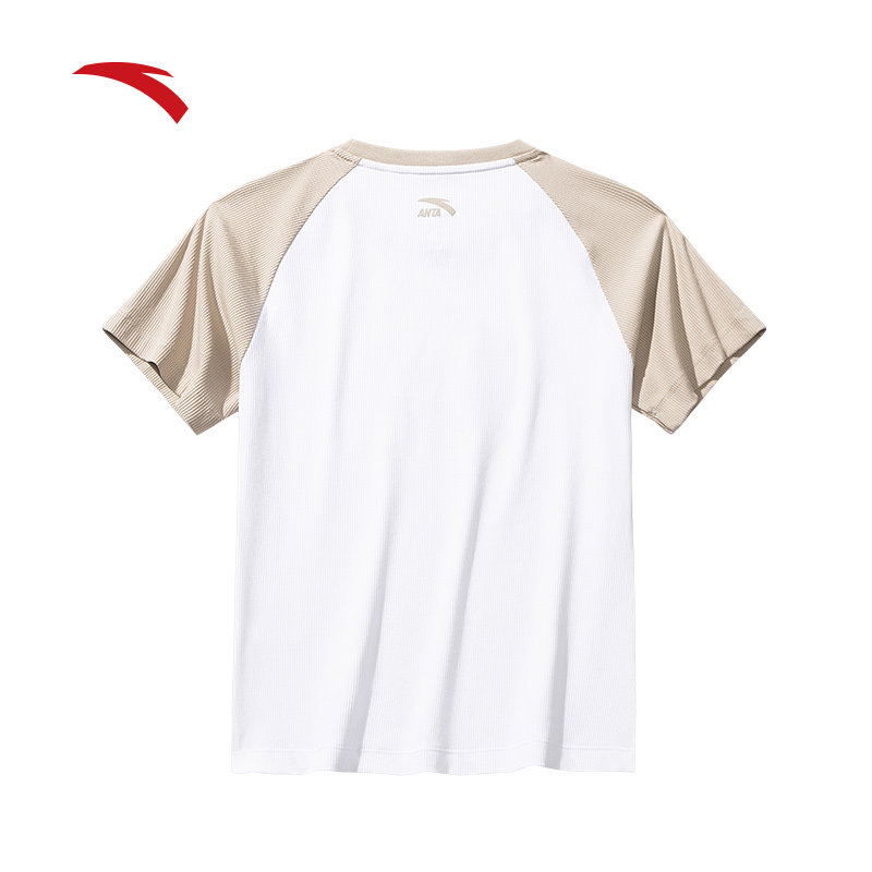 安踏复古撞色修身短袖t恤女子夏季新款显瘦插肩休闲上衣162528102,淘宝优惠券,粉丝福利购,淘宝优惠卷