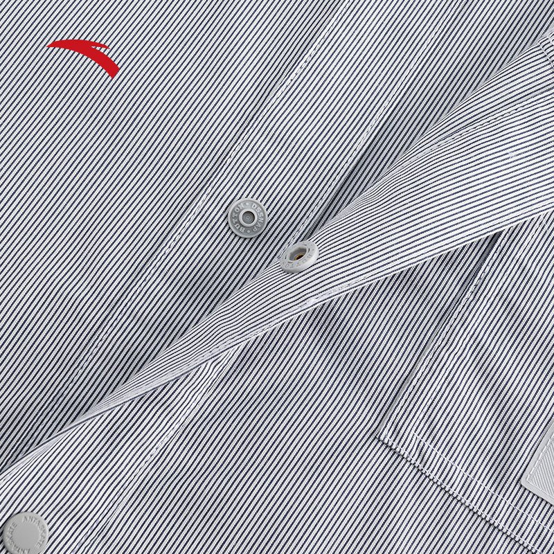 安踏潮流高街竖条纹长袖衬衫男女同款冬季宽松衬衣外套172538109 - 图3