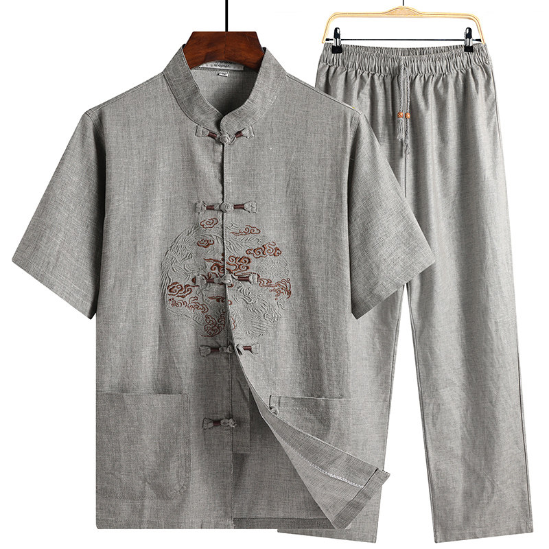 中老年唐装男短袖爸爸装夏装中国风 野行风民族服装