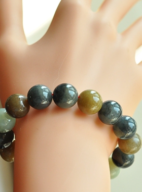 天然和田玉楼兰色12MM圆珠手串