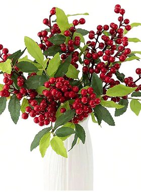 年宵花装饰发财果红果仿真冬青果年宵花新年福桶家居装饰仿真花摆