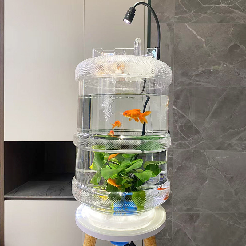 矿泉水桶养鱼创意透明鱼缸改装18.9升纯净水桶养鱼底部排水生态缸,淘宝优惠券,粉丝福利购,淘宝优惠卷