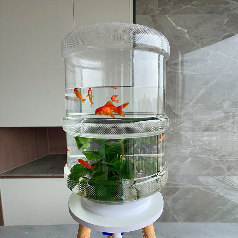 矿泉水桶养鱼创意透明鱼缸改装18.9升纯净水桶养鱼底部排水生态缸,淘宝优惠券,粉丝福利购,淘宝优惠卷