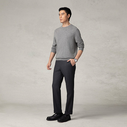 GORNIA/格罗尼雅男士长袖针织100%山羊绒时尚圆领套头商务针织衫 - 图1