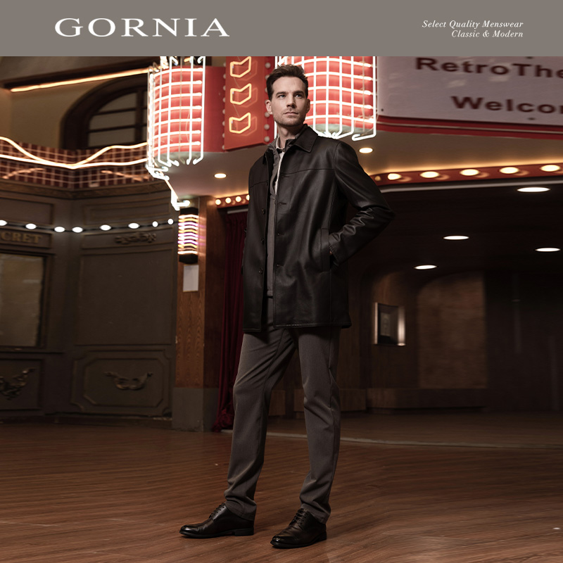 GORNIA/格罗尼雅男士皮衣耐磨羊皮革翻领时尚皮衣外套