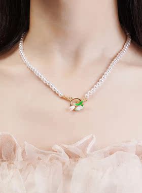 LUYUO郁金香珍珠项链女温柔气质甜美花花锁骨链简约超仙气颈链