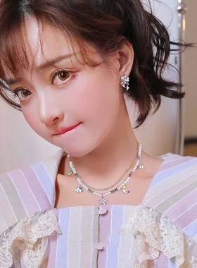 LUYUO原创梦落星月项链多巴胺少女颈链甜酷Y2K学生百搭双层锁骨链