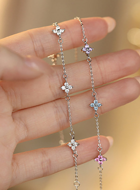 LUYUO S999足银四叶草手链 经典百搭日常约会浪漫告白可调节 显瘦