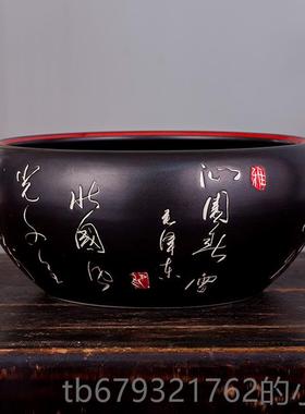 高档490景德瓷镇陶鱼缸 词鱼客厅装饰品摆件 缸金鱼缸锦鲤诗缸荷