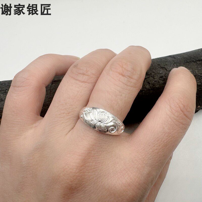 Xie's silversmith old model lotus ring 999 pure silversmith lotus opening adjustable ring