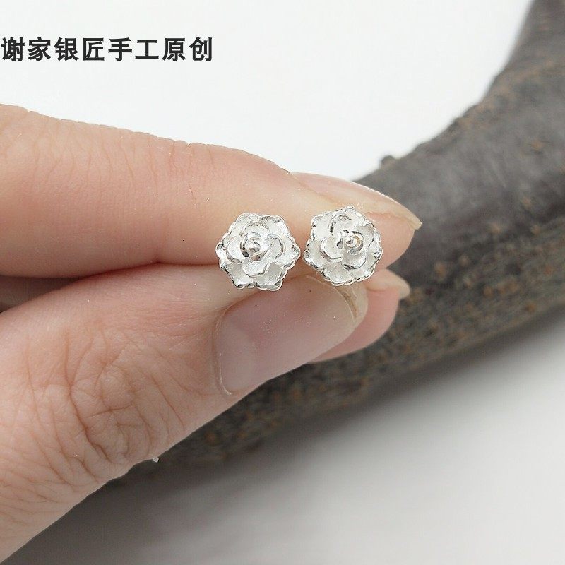 新款99足银韩国女立体多层次玫瑰花耳钉足银手工玫瑰花耳钉,淘宝优惠券,粉丝福利购,淘宝优惠卷