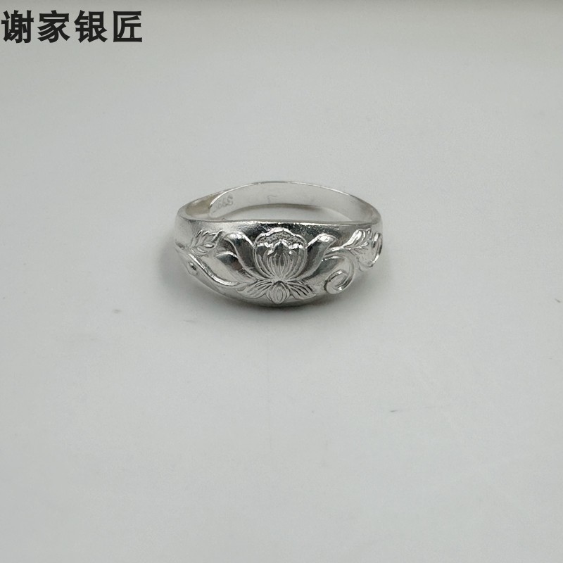 Xie's silversmith old model lotus ring 999 pure silversmith lotus opening adjustable ring