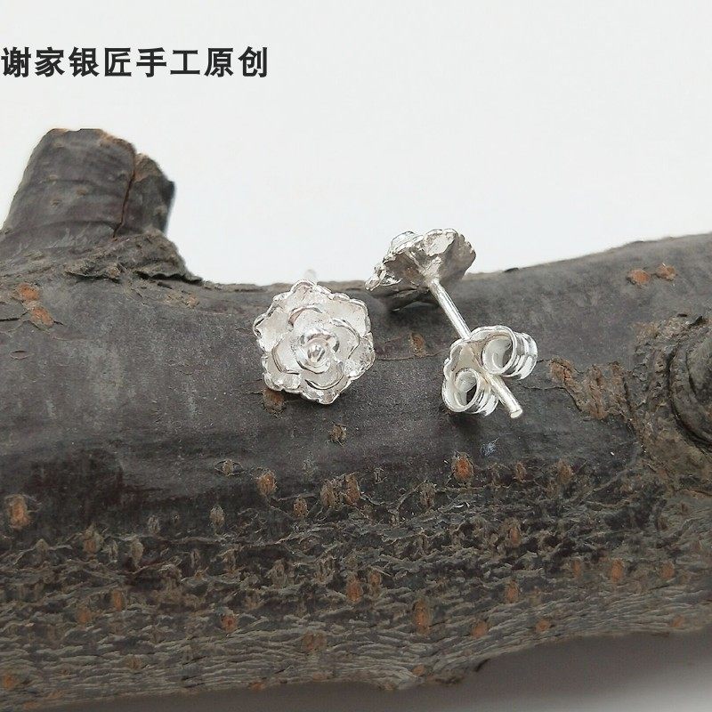 新款99足银韩国女立体多层次玫瑰花耳钉足银手工玫瑰花耳钉,淘宝优惠券,粉丝福利购,淘宝优惠卷