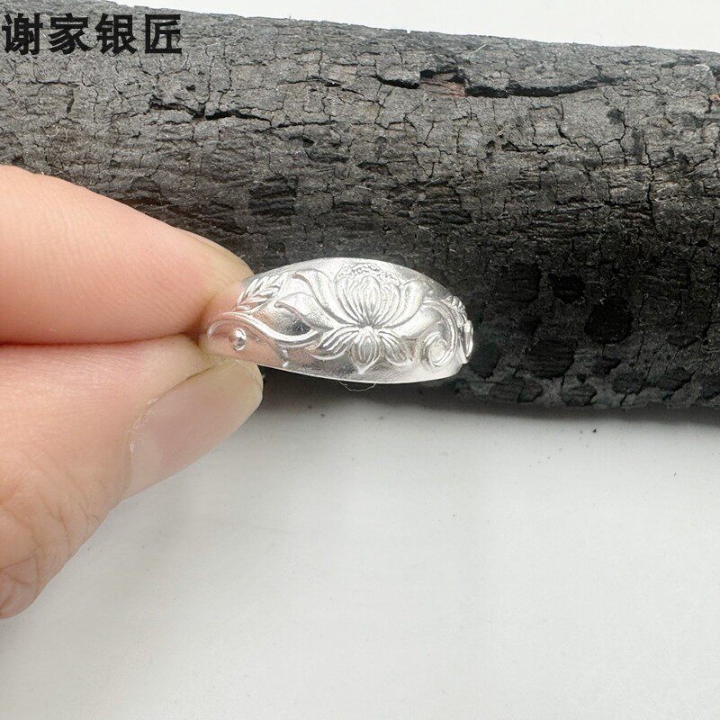Xie's silversmith old model lotus ring 999 pure silversmith lotus opening adjustable ring