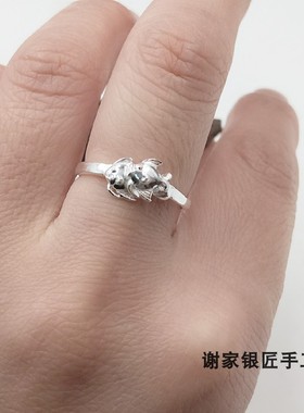 手工开口戒指复古文艺足银双鱼座