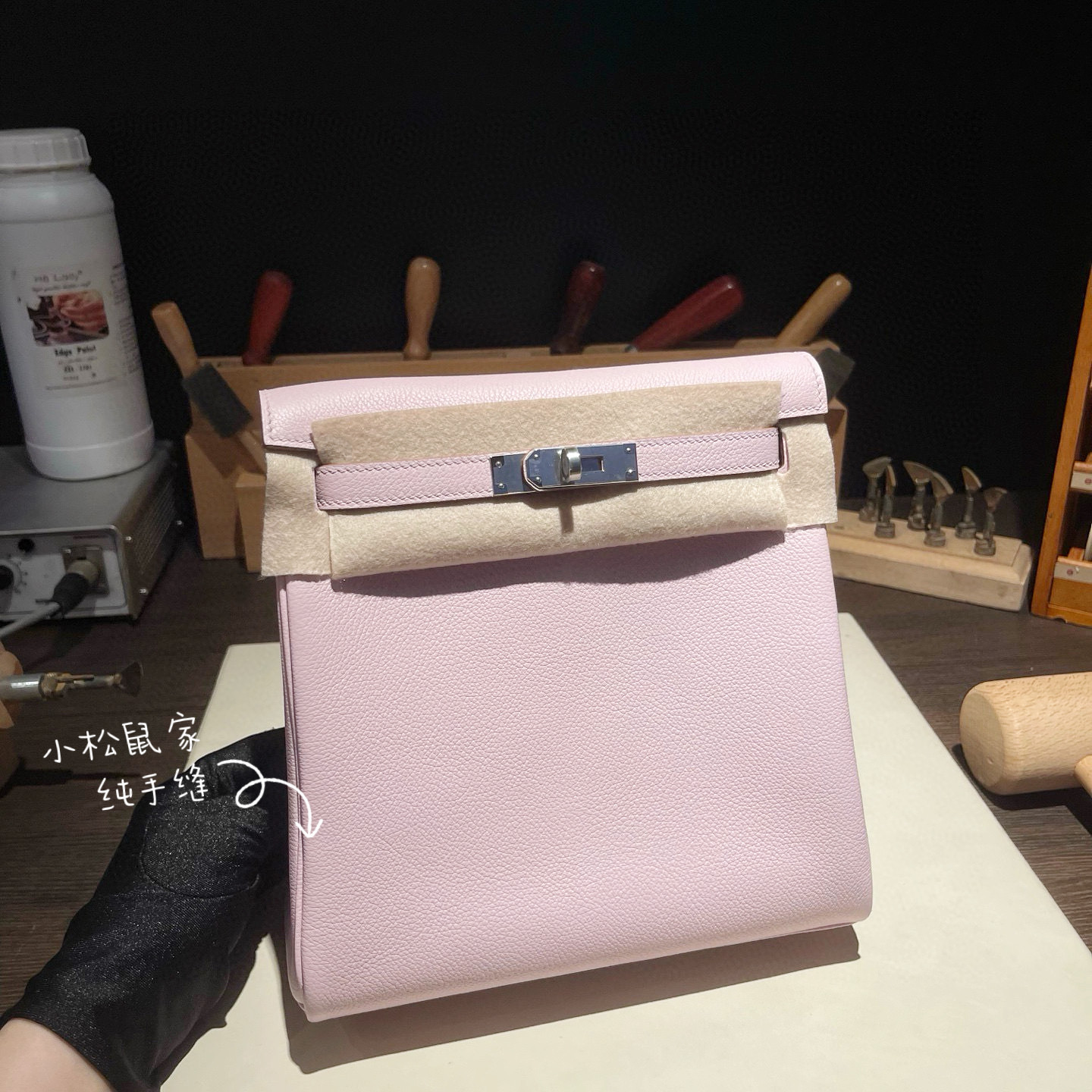 梦幻粉紫色双肩凯莉包KL22ado手工定制蜡线进口EVE皮荔枝牛皮书包-图1
