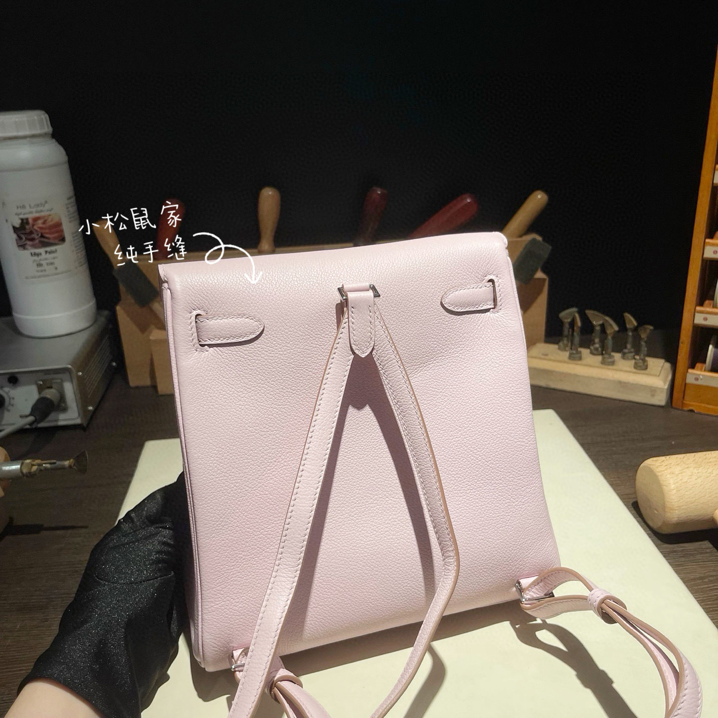 梦幻粉紫色双肩凯莉包KL22ado手工定制蜡线进口EVE皮荔枝牛皮书包-图3