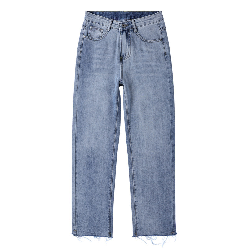 牛仔阔腿裤宽松九分小个子直筒裤子 乐束牛仔裤