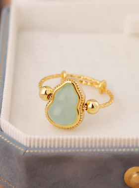 可转动中国风复古镀金葫芦戒指女小巧精致气质民族风开口指环首饰