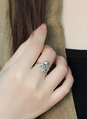 喜上枝头 玫瑰花缠绕戒指女复古宫廷风高级感开口指环百搭小鸟戒