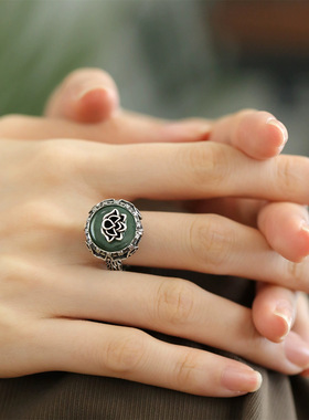 直播爆款新中式复古莲花平安扣开口戒指高级感中国民族风首饰