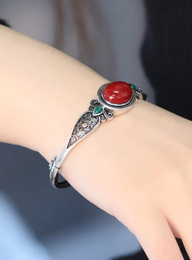 复古中国风祥云蛋面手镯女新中式国潮镯子开口手环古风饰品