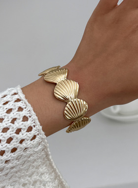 欧美热卖饰品 度假风海星贝壳开口手镯 ins金属花朵Bracelet手饰