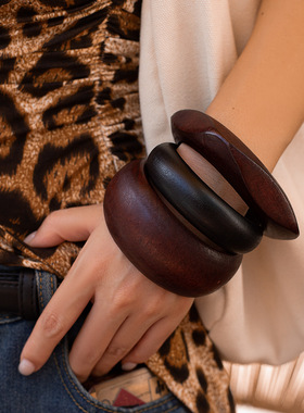 精美饰品包邮 复古不规则切面几何型手镯 英伦风木质Bracelet套装