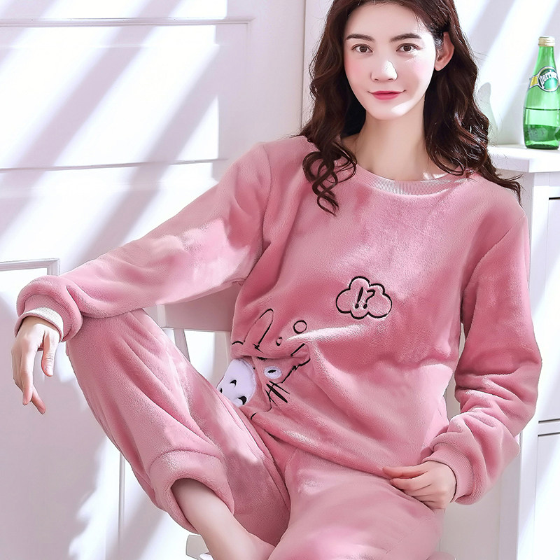 冬长袖加厚加绒卡通珊瑚绒睡衣 褐瞳睡衣/家居服套装