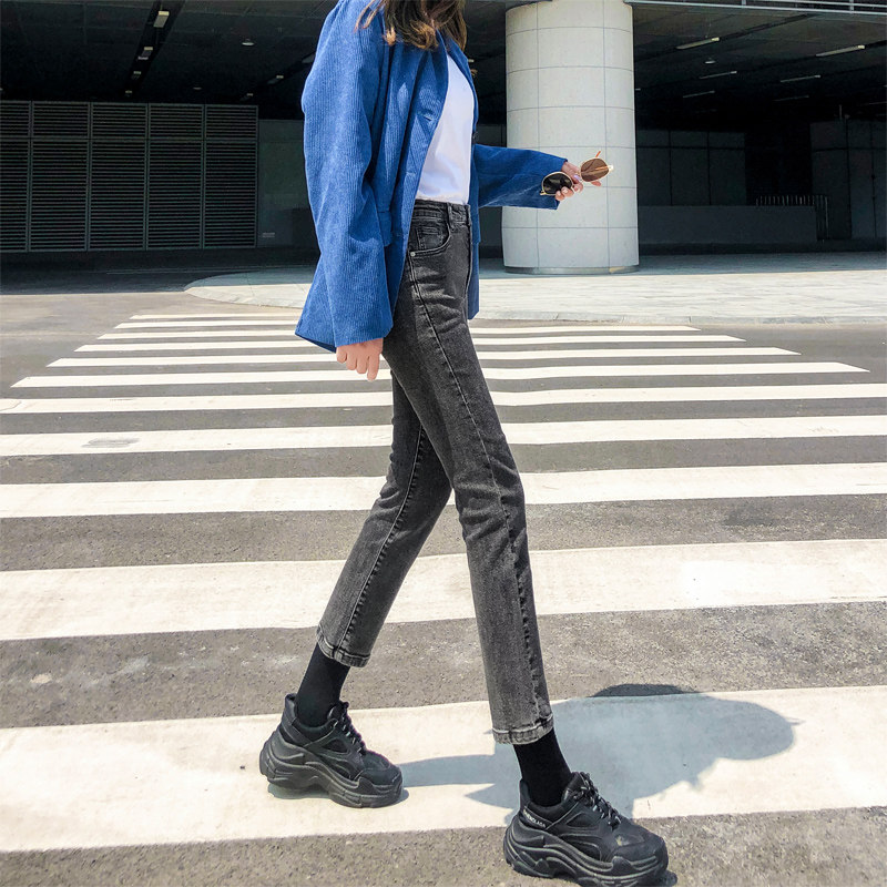 灰色宽松八分小个子百搭学生牛仔裤 鑫豪霸牛仔裤