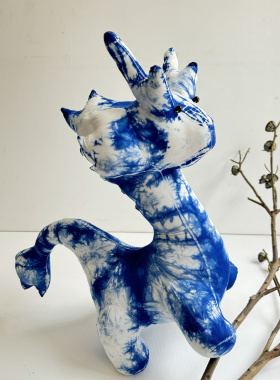 大理丽江民族风手工扎染布艺麒麟布娃娃礼物儿童蓝染公仔玩偶