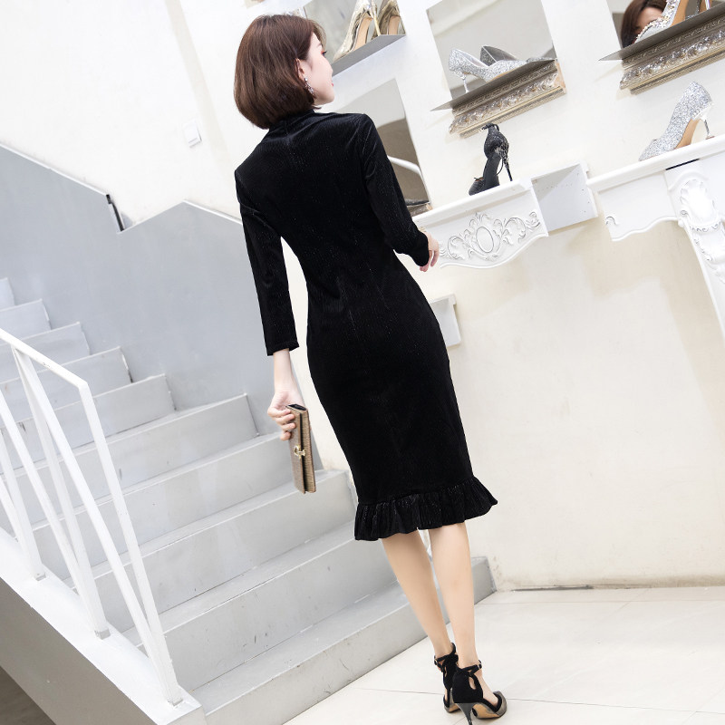 长袖旗袍改良版秋冬高端少女连衣裙 楼兰蝶旗袍