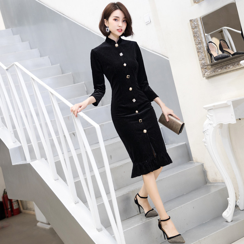 长袖旗袍改良版秋冬高端少女连衣裙 楼兰蝶旗袍