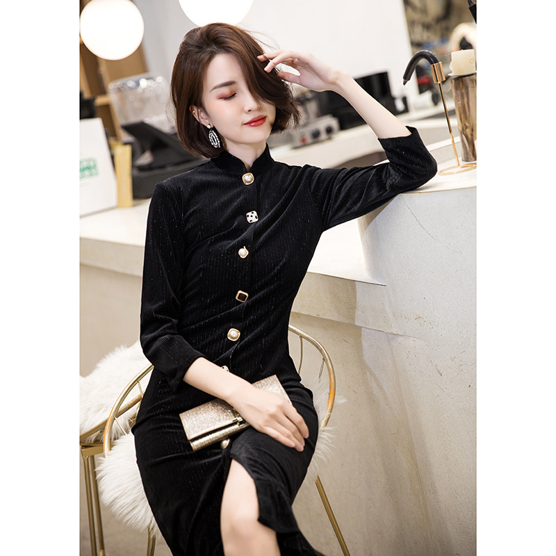 长袖旗袍改良版秋冬高端少女连衣裙 楼兰蝶旗袍