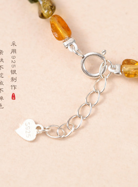国风极简小众随形碧玺项链彩虹渐变项链女百搭碎石锁骨链礼物