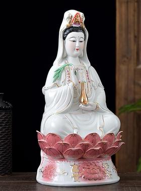 集佛阁南海观音菩萨佛像坐莲花观音像白瓷陶瓷供奉观世音娘娘摆件