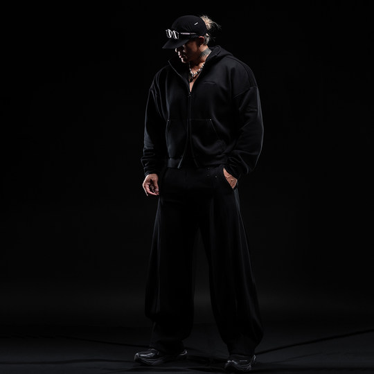 Monster Guardians勇士系列秋冬黑色卫衣卫裤休闲加绒运动套装男