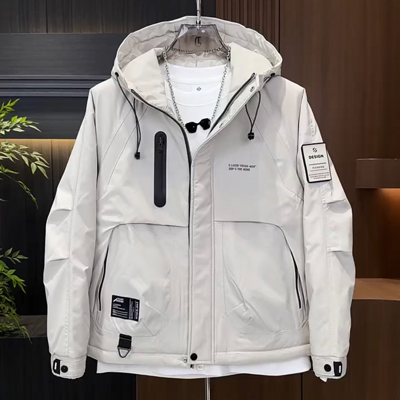 工装拼接男士连帽高品质加棉外套时尚百搭休闲保暖棉服潮流夹克 - 图2