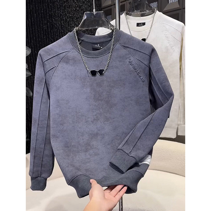 加绒高级感扎染网红钢印卫衣2025爆款男士圆领长袖百搭休闲打底衫,淘宝优惠券,粉丝福利购,淘宝优惠卷
